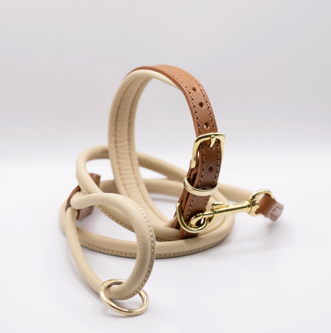 D&H Padded Leather Dog Collar Tan and Cream
