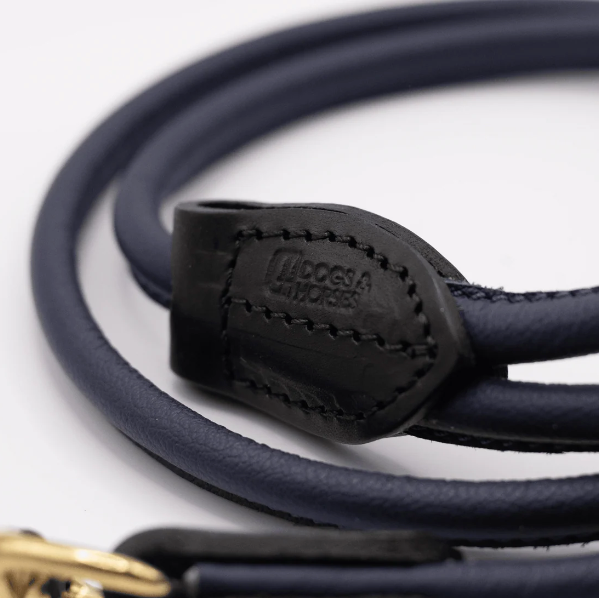 D&H Rolled Soft Leather Dog Lead Navy