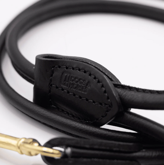 D&H Rolled Soft Leather Dog Lead Black