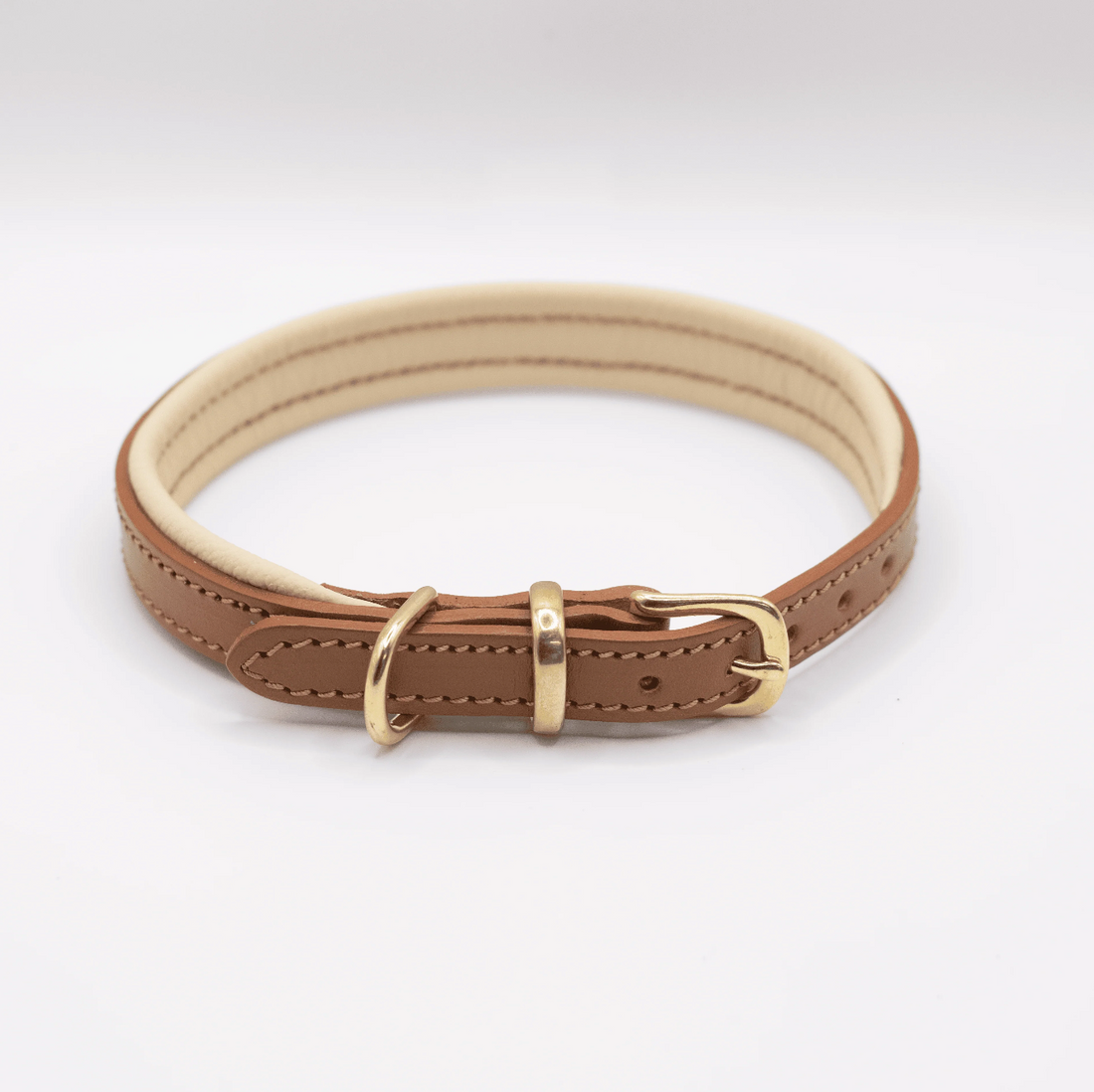 D&H Padded Leather Dog Collar Tan and Cream
