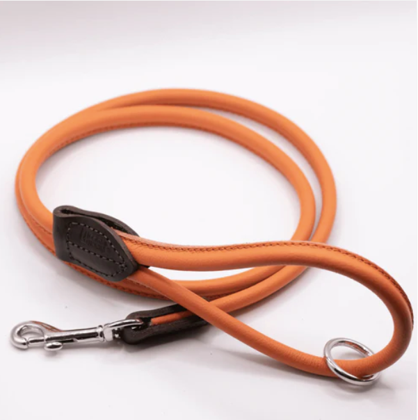 D&H Rolled Soft Leather Dog Lead Orange