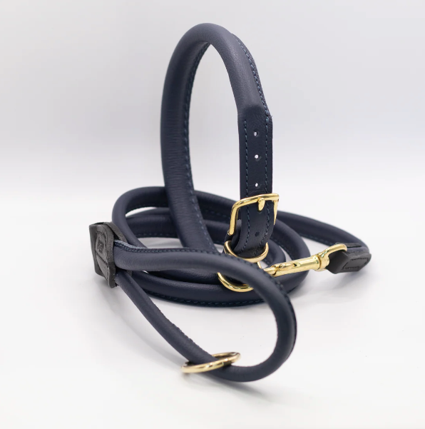 D&H Rolled Soft Leather Collar Navy