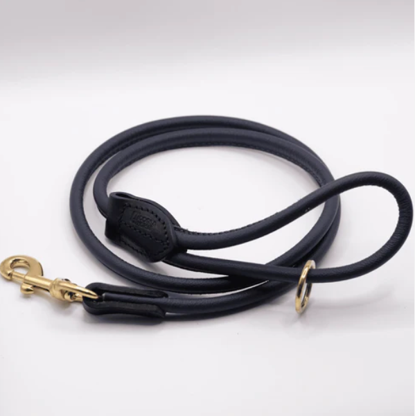 D&H Rolled Soft Leather Dog Lead Navy