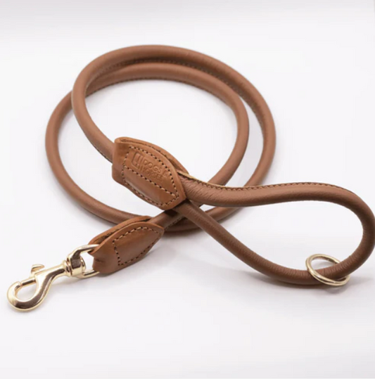 D&H Rolled Soft Leather Dog Lead Tan