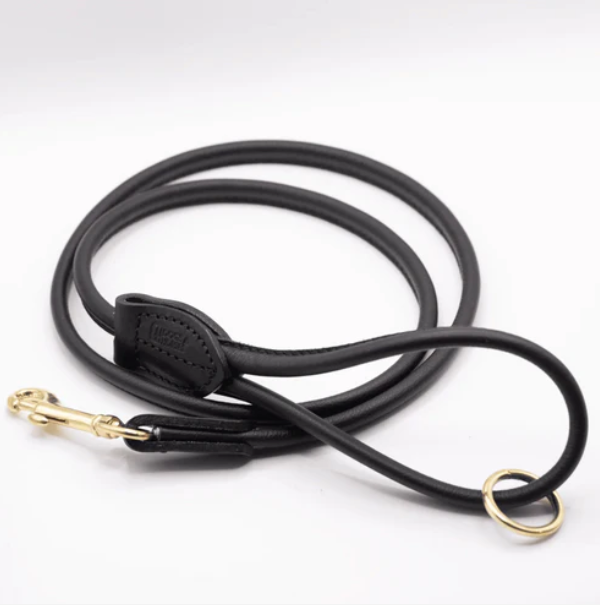 D&H Rolled Soft Leather Dog Lead Black